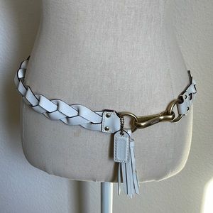 Coach white leather braided tassel clip belt vintage Y2K